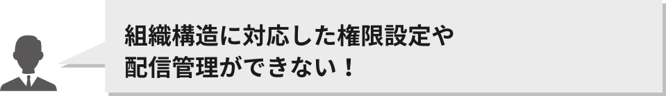 組織構造に対応した権限設定や配信管理ができない！