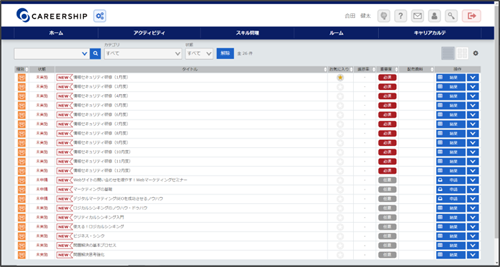 研修管理機能ページ　ステータス一覧